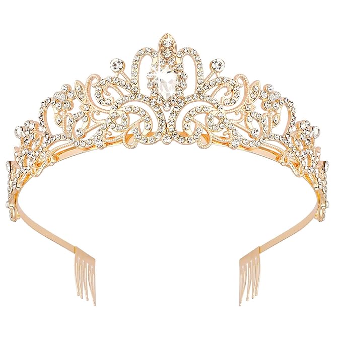 Didder Gold Crystal Tiara Crown Headband Princess Elegant Crown with combs for Women Girls Bridal Wedding Prom Birthday Party