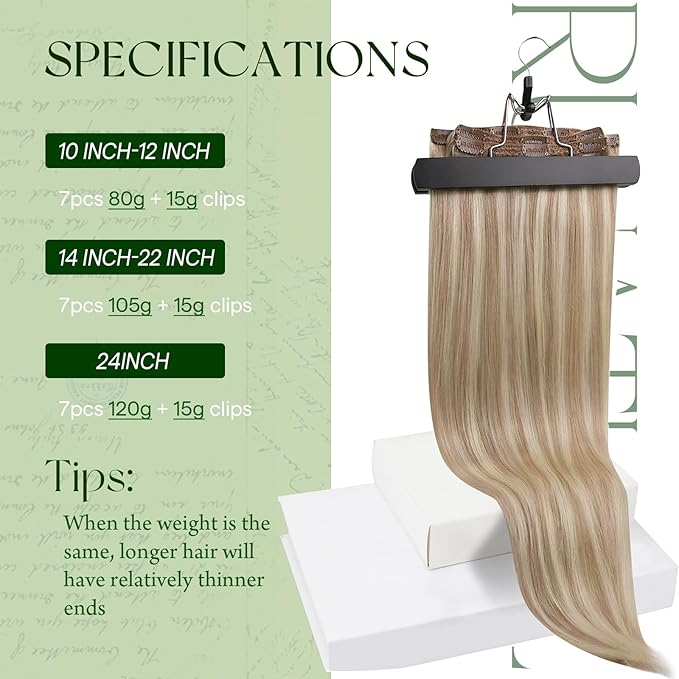 RUNATURE 150g Clip in Hair Extensions Real Human Hair Blonde Highlight 22 Inch Human Hair Extensions Clip Ins Straight Hair Easy to Install #18P60 Ash Blonde Highlight Platinum Blonde