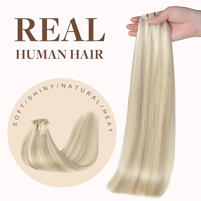 GOO GOO Clip in Hair Extensions Real Human Hair, Remy Human Hair Extensions Clip ins for Women, Natural Human Hair, 24inch 140g 7Pcs, #17A/60A Ash Blonde Highlighted Platinum Blonde