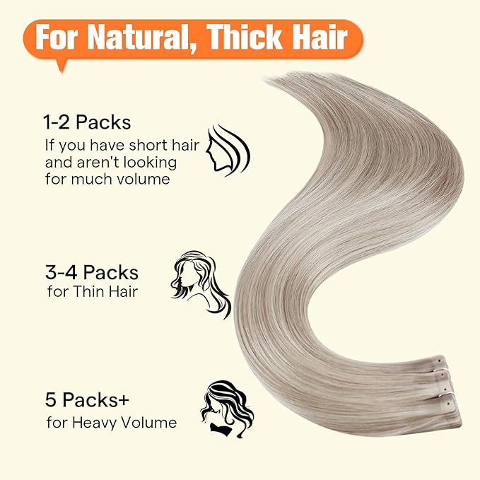 Full Shine Soft Remy PU Hair Extension Ash Blonde Highlight Blonde 18P613 Invisible Tape in Hair Extensions Human Hair Versatile As Tape in 18Inch 20PCS 50G for Women Wedding