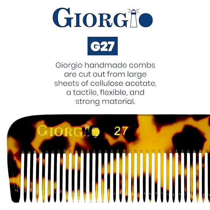 Giorgio G27 Handmade All Fine Tooth Pocket Comb, Hair Comb Straightener for Everyday Grooming Styling Hair, Mustache and Beard for Men Women and Kids, Use Dry or with Balms, Saw Cut and Polished