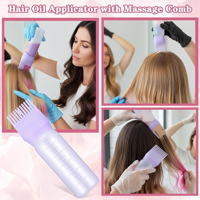 Hair Oil Applicator Bottle Hair Dye Brush Hairs Oil Bottle Root Comb 6 Ounce Reusable Hairs Oiling Color Tools with Graduated Scale and 3pcs Pointed Mouth Cover for Scalp Women Men