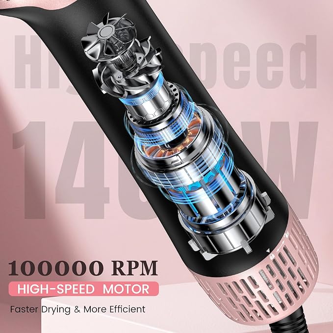 slopehill Blow Dryer Brush - Hot Air Brush with High Speed Motor 100,000RPM, Ionic Hair Dryer and Styler Volumizer with Oval Barrel for Hair, 3 Temps,1400W, Black