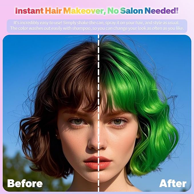 Christmas HairSpray Temporary Hair Color Spray for Women and Kids,One-Time Use Hair Spray, Washable Disposable Natural Color Hair Spray Dye for Party.Halloween, Cosplay (Green)