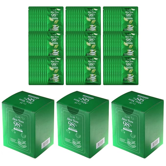 by.H Organic Aloe Vera Bulk Soothing Gel-Natural Moisturizer for Skin [90 PCS], Hair, Effective for Sunburns, Razor Burns, Gentle, Non-Greasy, Skincare [Made in Korea] Pouch - (3 Packs of 30 PCS)