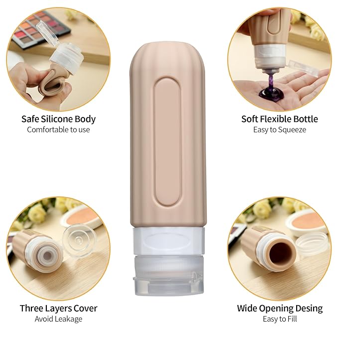16 Pack Travel Bottles Set for Toiletries, Leakproof Travel Containers for Toiletries TSA Approved Silicone Travel Accessories Squeezable Refillable 3oz for Shampoo Conditioner Lotion