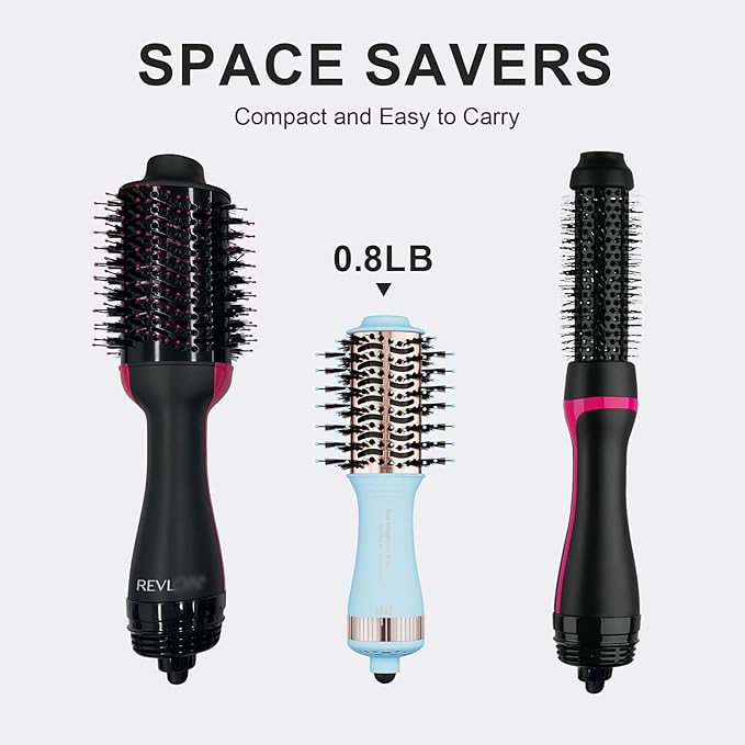 Travel Size Hair Dryer Dual Voltage Hair Styler, 110-240V 2 Inch Oval Jet Brush, Blow Dryer with Universal Adapter for Worldwide Use