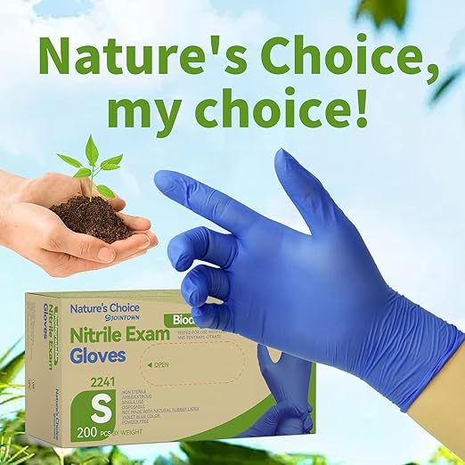 Jointown Biodegradable Nitrile Exam Gloves, Disposable Medical Surgical Gloves, Violet Blue Nitrile Glove, Latex Free, Food Safe, 200 Count, XSmall