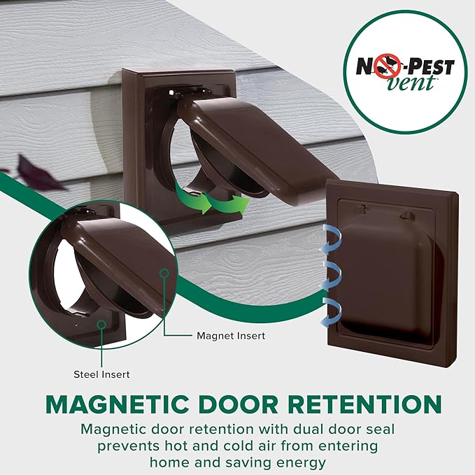 NO-PEST VENT, Exclusive Dual Door Dryer Vent Cover Outdoor 4 inch with Collar, Made in USA w Highest UV Resistant Plastic in any Outdoor Vent Cover (Brown, 4" Plastic WIth Collar)