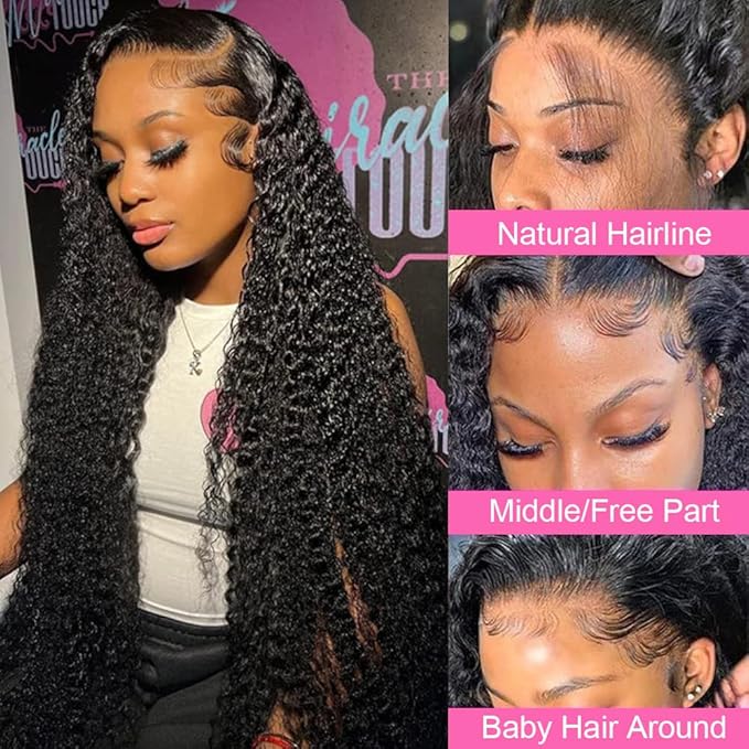 26 Inch Deep Wave Lace Front Wigs Human Hair 200% Density 13x6 HD Lace Frontal Wigs Pre Plucked Glueless Wigs 100% Real Human Hair No Synthetic Blend No Tangle No Shedding Triple Lifespan 3X