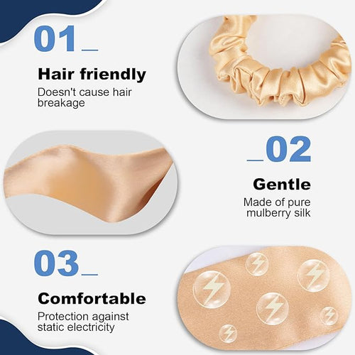 1 Piece Silk Bow Scrunchies for Hair-100% Pure Mulberry 22 Momme Silk Hair Tie, Elastic Ponytail Holder, Elegant Soft Bow Hair Ties Band for Women Hair Care, Multiple Colours (Gold)