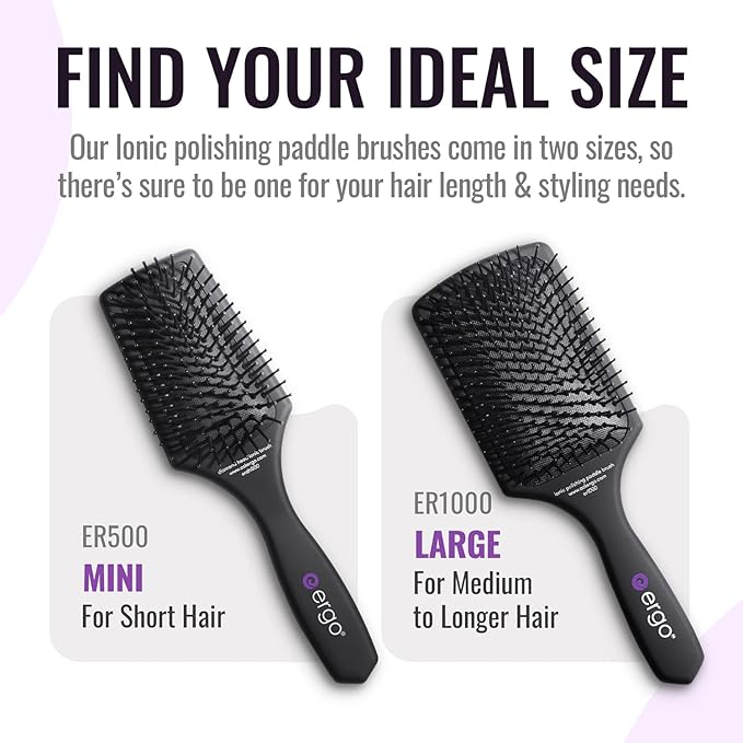 ERGO Ionic Paddle Hair Brush – Large Polishing Brush for Long-Lasting Shine, Detangling Brush for Wet & Dry Hair Care, Hair Styling Tool for Blow Drying (ER1000)