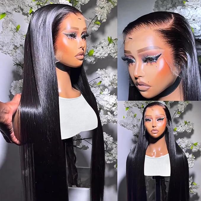 Lemoda 13x6 Full Lace Frontal Wig 180% Density Straight Lace Front Wigs Human Hair HD Transparent Lace Glueless Wig Pre Plucked 15A Brazilian Virgin Human Hair Wigs for Women 22 Inch