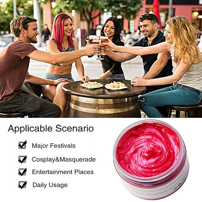 Pink Red Hair Color Wax, Natural Hairstyle Wax 4.23 oz, Temporary Hairstyle Cream for Party, Cosplay, Halloween, Daily use, Date, Clubbing (Pink Red)