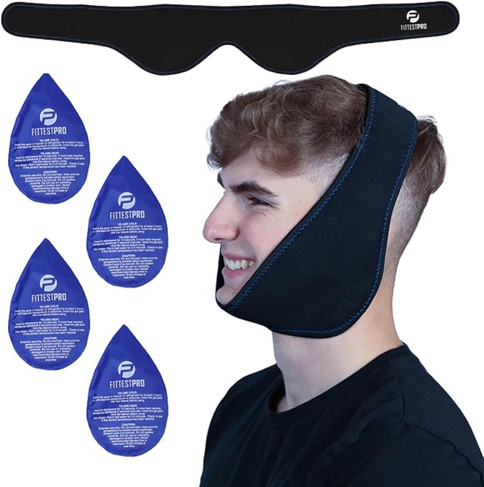 Fittest Pro Wisdom Teeth Ice Pack Head Wrap Jaw Ice Pack for Face Oral Surgery, 4 Hot Cold Gel Pack for TMJ, Tooth Extraction, Tonsillectomy Recovery