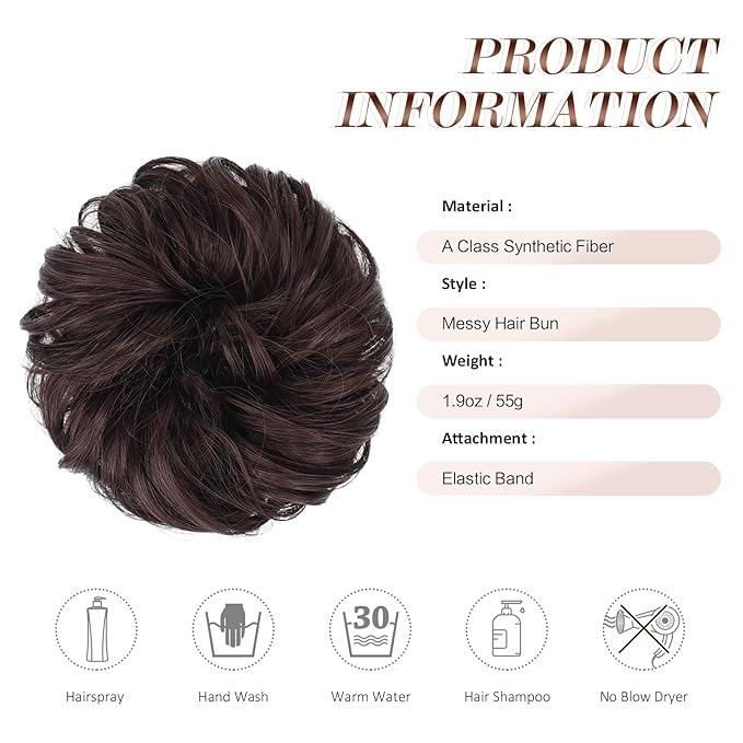 FESHFEN Messy Bun Hair Piece - Large Elastic Wavy Curly Hair Bun Scrunchies Ponytail Extensions Synthetic Chignon Hairpieces for Women, Black Cherry 1.94oz