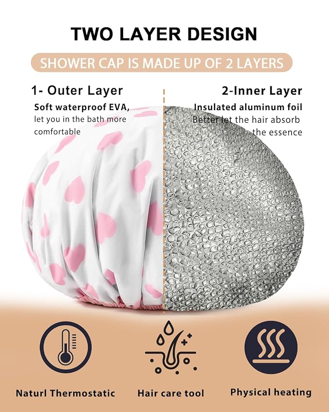 YIZIJIZI 2 Pieces Heat Cap for Deep Conditioning, Conditioning Cap Made of Aluminum Foil for Home and Salon Use, Hair Dyeing（White pink）