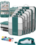 10 Set Compression Packing Cubes for Travel Essentials,Compressible Expandable Packing Cubes for Suitcase,OlarHike Luggage Organizer Bags,Handy Helper for Organizing Clothes(Dark Blue Green)