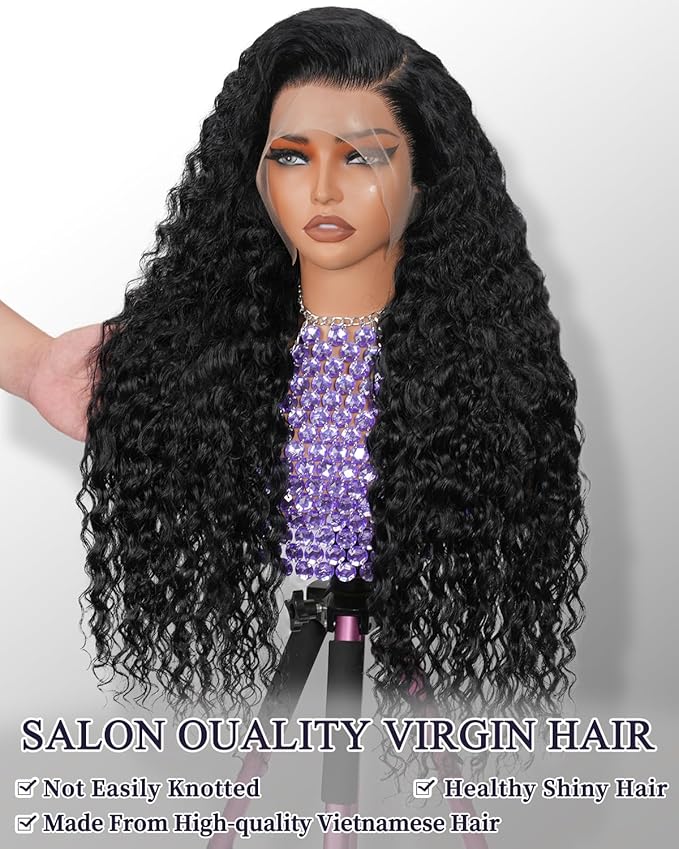 13x6 Deep Wave Lace Front Wigs Human Hair 180% Density Curly Human Hair Wig Pre Plucked Wet and Wavy human hair wig for Women HD Lace Frontal Wigs with Baby Hair 28inch