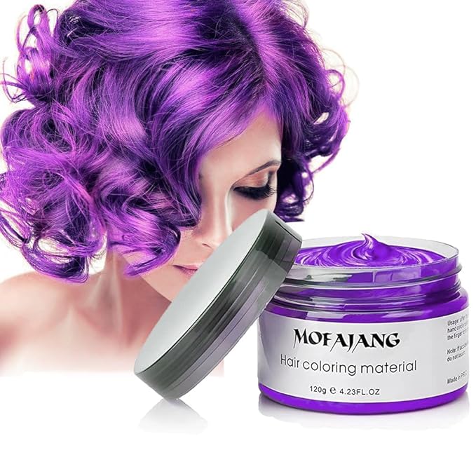 Temporary Hair Color Wax, Purple Hair Spray, 4.23 Ounces Natural Disposable Hair Wax Color Spray, Kids Women Temporary Hair Dye Wax Clay Pomades for Christmas Parties, Role Playing, Halloween (Purple)