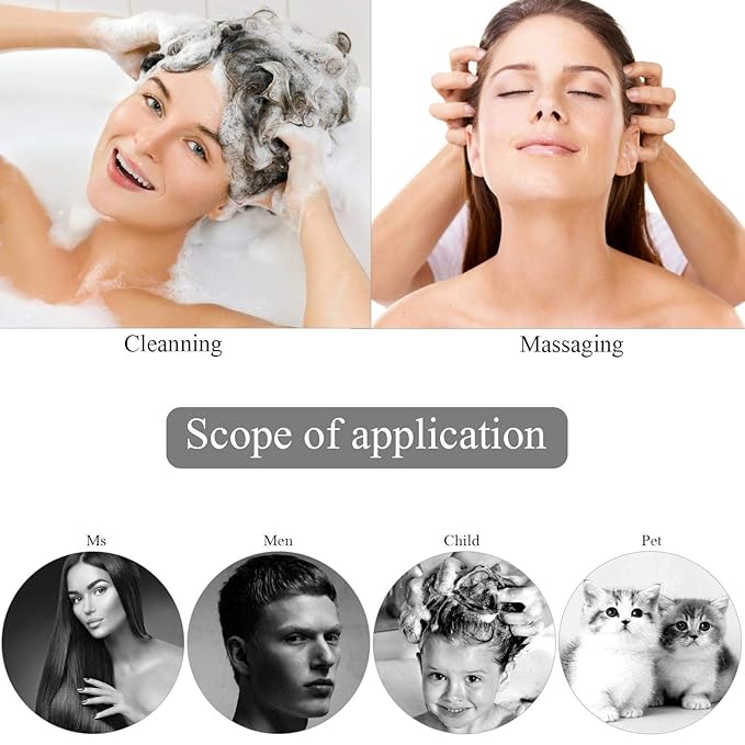 BTYMS Silicone Scalp Scrubber Shampoo Brush With Extra Long Bristles, Hair Massager for Growth & Dandruff Removal - White