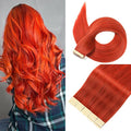 Tape in Hair Extensions Real Human Hair 24 Inch Copper Red Tape for Skin Weft Hair Extension Invisible Tape in Hair Extensions Straight Remy Human Hair for Women 20pcs