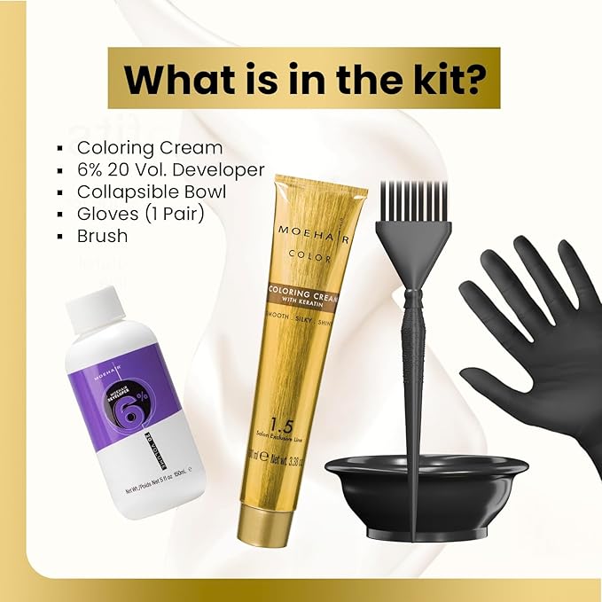 MOEHAIR Hair Coloring Kit | 8NN Permanent Hair Color (Light Blonde Intense), 20 Volume Developer 6%, Coloring Brush, Gloves & Mixing Bowl | Keratin Infused Color | Gray Coverage | Adds Shines