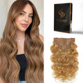 Clip in Hair Extensions Real Human Hair Body Wave 27 Honey Blonde Clip in 100% Brazilian Remy Human Hair Extensions 8pcs Per Set with 18 Clips Double Weft 20 Inch 105g/3.6oz