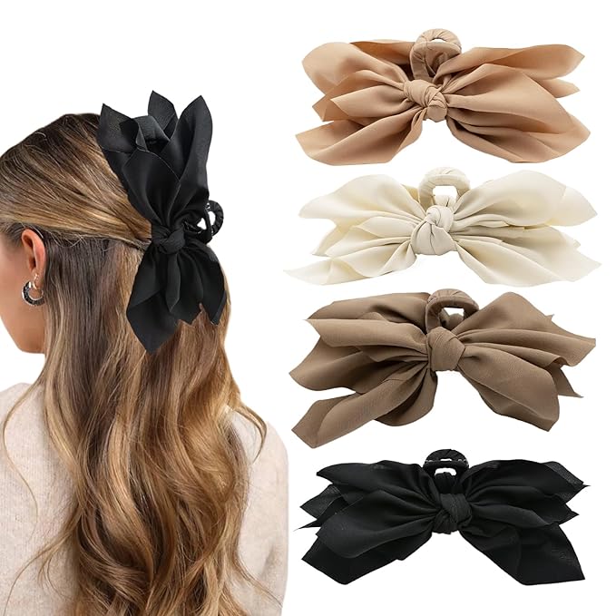 Bow Claw Clips Bow Hair Clips Black White Brown 4PCS Big Hair Bows for Women Butterfly Styling Large Hair Clips for Thick Hair for Girls Hair Accessories for Teen