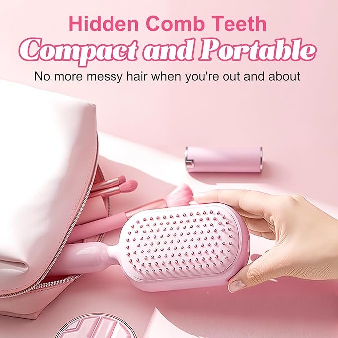 Retractable Cushion Massage Comb Brush, Anti-Static Easy-Clean Massage Comb,Air Cushion Massage comb,Smooth Clean Detangling Comb for All Hair Types (Blue)