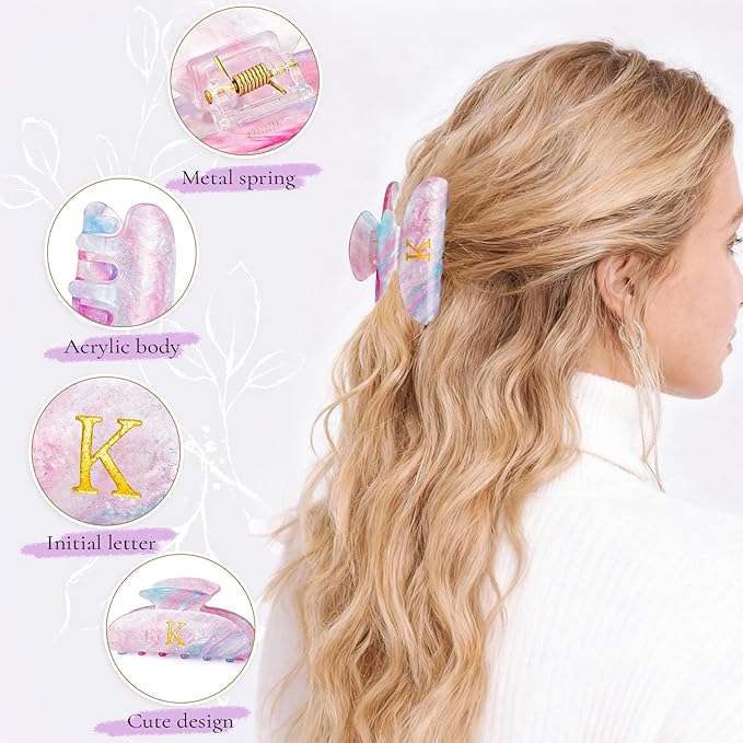 Christmas Gifts for Women Teen Girls - Stocking Stuffers Cute Hair Clips Initial Claw | Birthday Gifts | Bridesmaid Gift | Preppy Trendy Stuff Personalized Hair Claws Accessories - Lavender,A