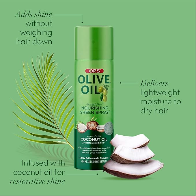 ORS Olive Oil Nourishing Sheen Spray infused with Coconut Oil 10 Ounces (Pack of 4)