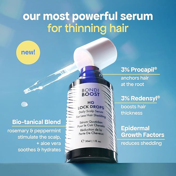 BondiBoost HG Lock Drops Daily Hair Serum (60ML) – Non-Greasy, Reduces Hair Thinning, Stimulates Scalp, Supports Thicker Fuller Hair – Vegan, Color-Safe, Lightweight for All Hair Types & Textures