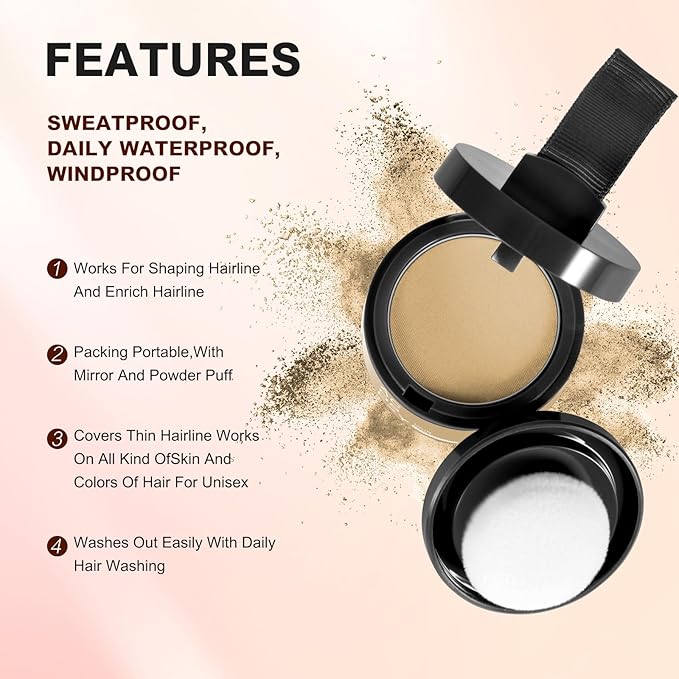 Root Touch Up Powder for Women and Men - Hairline Shadow Coverage, Gray Hair Touch Up for Eyebrows, Beard Line, and Bald Spots (Blonde)