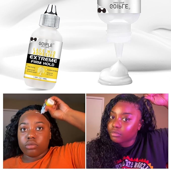 Lace Wig Glue Kit Lace Front Glue Kit for Wigs, Strong Hold Adhesive for Wigs and Hair Systems Invisible Bonding, Adhesive, Wig Remover, Hair Wax Stick, Edge Band, Razor & HD Wig Cap