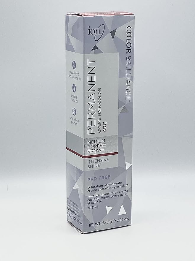 Ion Permanent Creme Hair Color 4RC Medium Copper Brown, Vegan, Cruelty Free, PPD Free, 100% Gray Coverage, Long Lasting, Fade Resistant Color, 2.05 oz