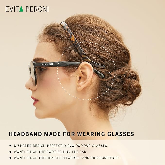 EVITA PERONI Hairband Designed for Eyewear, 3PCS - Basic Color - Tortoise & Amber & Black, Acetate, Fashion Thin Non-Slip Hair Accessories for Women Securing Hair