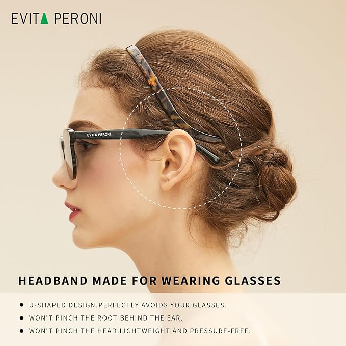 EVITA PERONI Headbands for Women Glasses Wearers, No Pressure Non Slip No Headache Comfortable Head Bands for women's hair Fashion Thin Hair Band - Coral Blue -