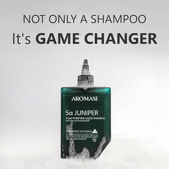 Aromase 5 Juniper Purifying Liquid Shampoo for Dry & Sensitive Scalp, 80 ml - Award Winning Cleanser & Exfoliator for Dandruff, Psoriasis, Dermatitis & Oily Hair