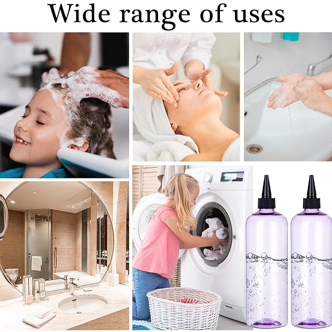 Applicator Bottle for Hair, 16.9 ounce Hair Color Applicator Bottle 2 Pack Squeeze Bottle Transparent Oil Bottles for Hair, PET Plastic Refillable Bottles with Twist Top Cap,Clear Purple