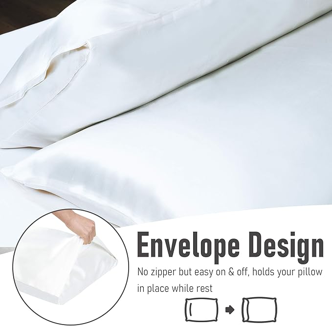 Tyfitb Satin Pillowcase Set for Hair & Skin Care – Cooling, Hypoallergenic, Anti-Frizz, Wrinkle-Free – Soft, Luxurious Pillowcases with Envelope Closure – 2-Pack, Queen Size 20x30, Gift-Ready