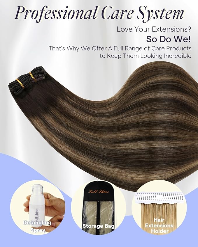 Full Shine Dark Brown Clip in Hair Extensions 16 Inch 135 G Balayage Dark Brown to Ash Brown Remy Hair Extensions Clip ins for Beginners 7 Pcs