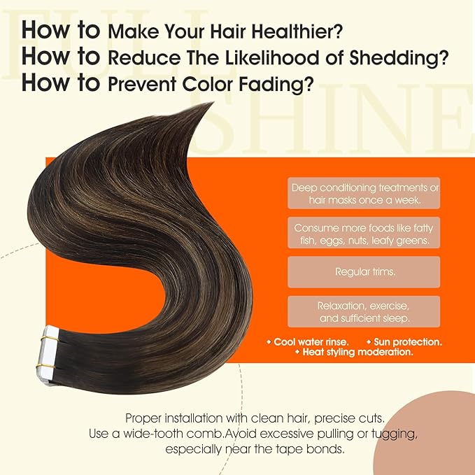 Full Shine Invisible Tape In Human Hair Remy Tape on Hair Extensions 22 Inch Balayage Color 2 Darkest Brown Fading to 8 Ash Brown and 2 Seamless Pu Tape Hair 50 Gram Skin Weft Hair Extensions 20Pcs