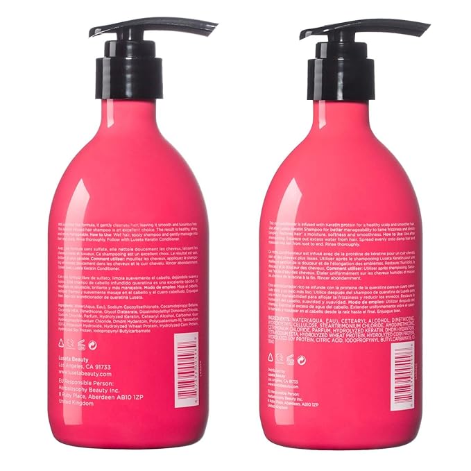Luseta Keratin Shampoo and Conditioner for Color Treated Damaged & Dry Hair, Keratin Hair Treatment for Smoothing, Nourishing & Strengthening, Color Safe, Free of Sulfates and Gluten 2 X 16.9Oz