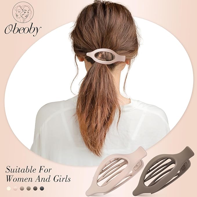 Obeoby 6 PCS Flat Hair Clips for Women, French Flat Claw Clips Large Medium Hair Barrettes Accessories Stocking Stuffers Christmas Gifts (Neutral)