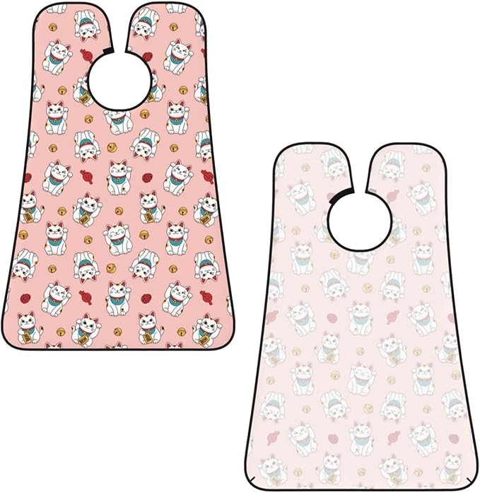 Beard Bib Apron for Men Shaving, Waterproof Non-Stick Hair Catcher with Suction Cups, Grooming Essential for Dad Husband, Japanese Cute Lucky Cat Pink Shave Bib