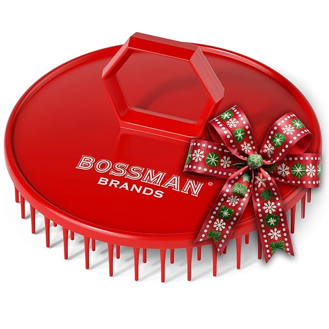 Bossman Scalp Massager & Shampoo Brush (3 inch, Red) – Scalp Exfoliator Brush – Head Scrubber, Beard Exfoliator & Dandruff Control for Hair & Beard with Firm Bristles