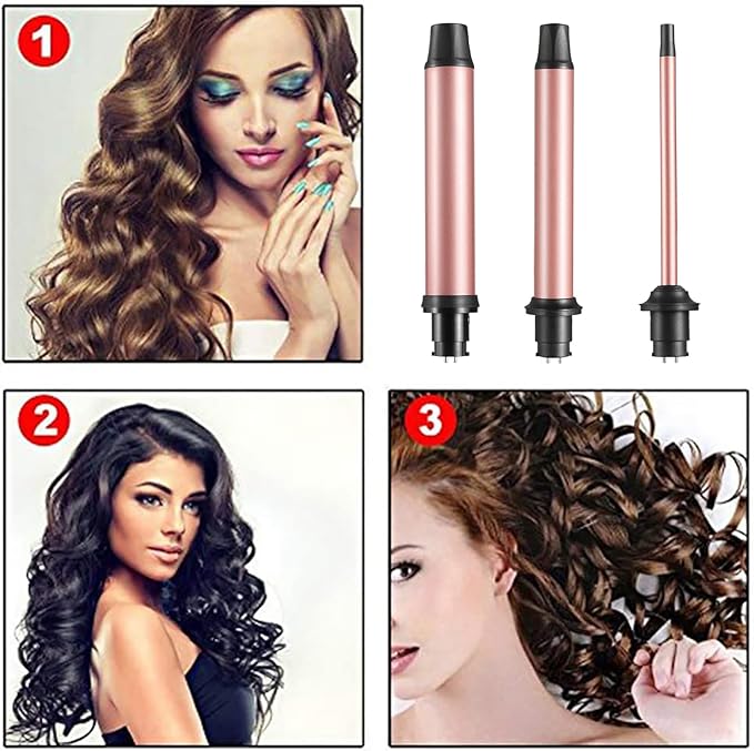 Curling Iron Wand, 3 in 1 Curling Wand Set with Ceramic Barrel for Long/Medium Hair, 0.35"-1.25" Interchangeable Hair Curler Wand, Dual Voltage, Includes Glove & Clips