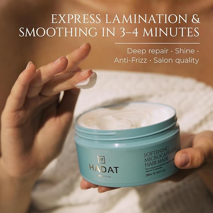 HADAT Softening Microcapsule Express Hair Mask – Professional Smoothing Hair Treatment – Salon Lamination – Deep Repair – Anti-Frizz – Moisturizing – Curly Frizzy Damaged Hair, 9.47 Fl Oz