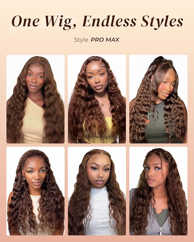 Arabella Chocolate Brown Deep Wave Lace Front Wigs Human Hair 13x6 HD Lace Frontal Wigs Curly Human Hair Brown Glueless Wig For Women Pre Plucked with Natural Hairline 30 Inch